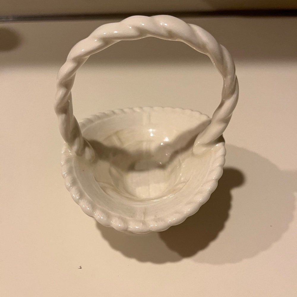 White Ceramic Easter Basket with Twisted Handle